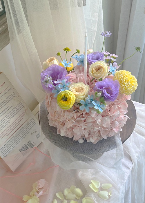 봄결 꽃케이크 원형 핑크+파스텔혼합